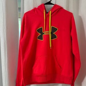 Under Armour Men's Bright Red Hoodie with Neon Accents